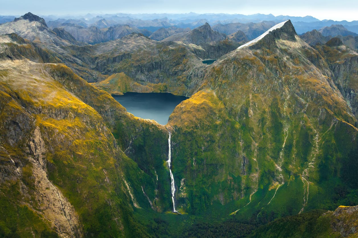 Milford sound lake quill and sutherland falls